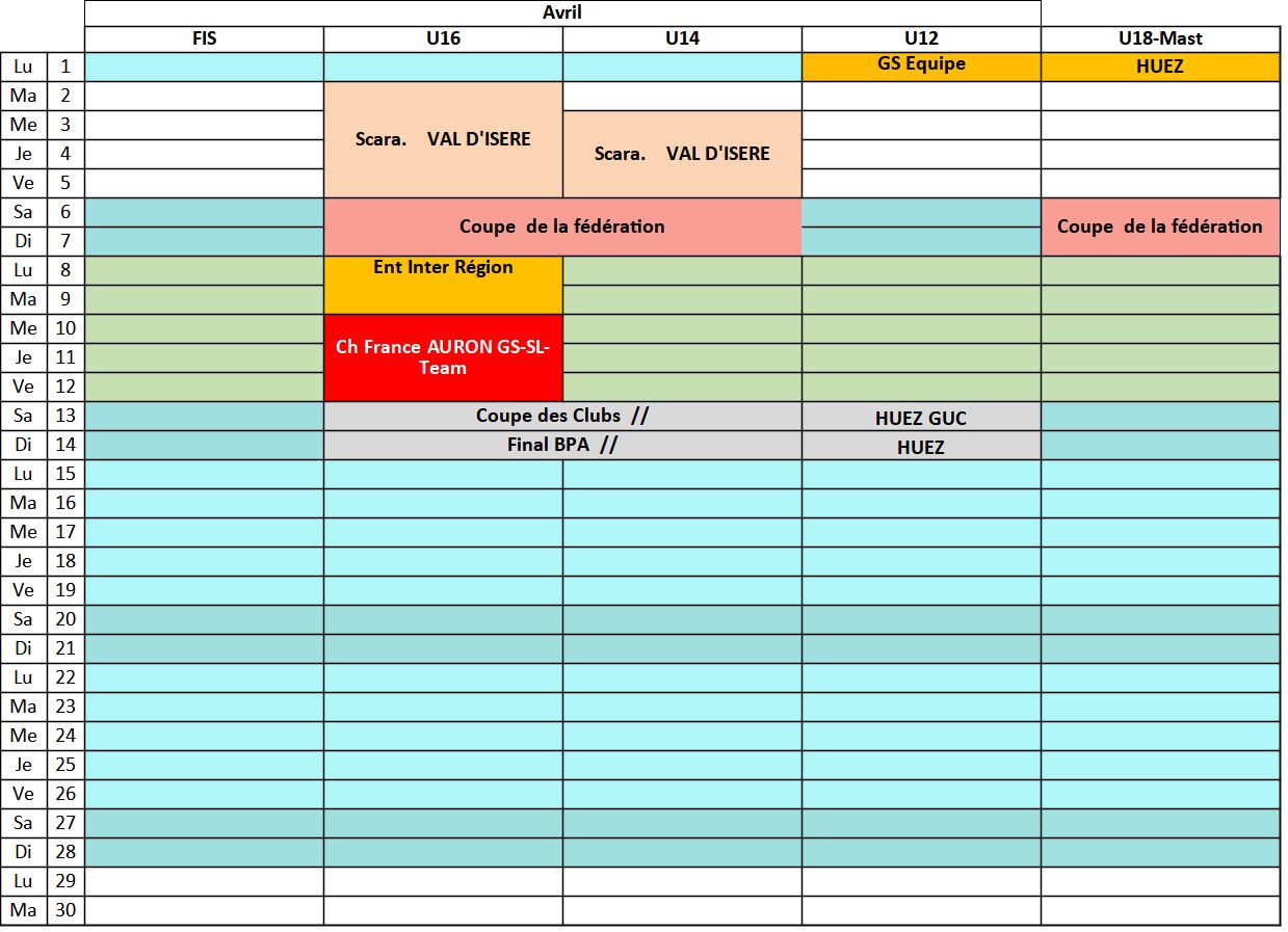 Calendrier avril 2024